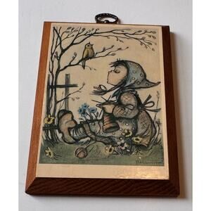 Vtg Hummel Original Prints Hanging Wooden Wall Plaque Bird Duet 6x5"